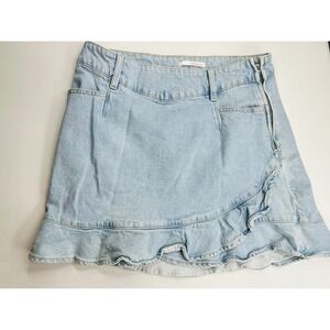 Camaieu Denim Skort Women 10 Light Blue Excellent Ruffle Hem Side Zip Mini
